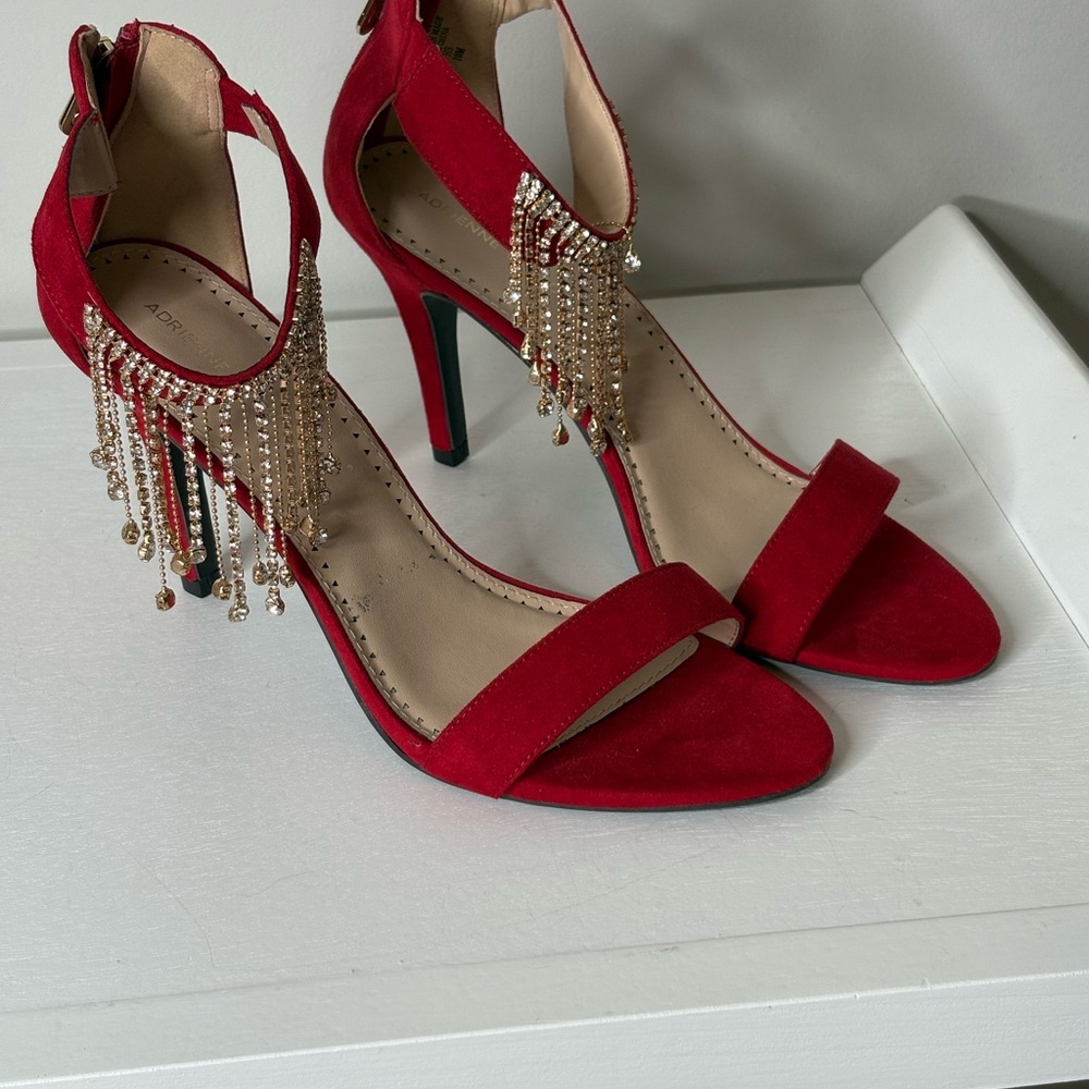 Adrienne Vittadini Red Heeled Sandals with Gold Accents